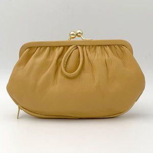 Vintage-style Small Leather Clutch with Coin Purse - Yellow